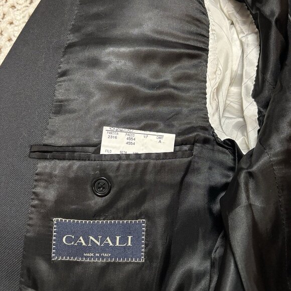 Canali Lana 3 Button Blazer Suit Jacket 44L/US 54L/IT Black On Black Pin Stripe - Picture 3 of 6